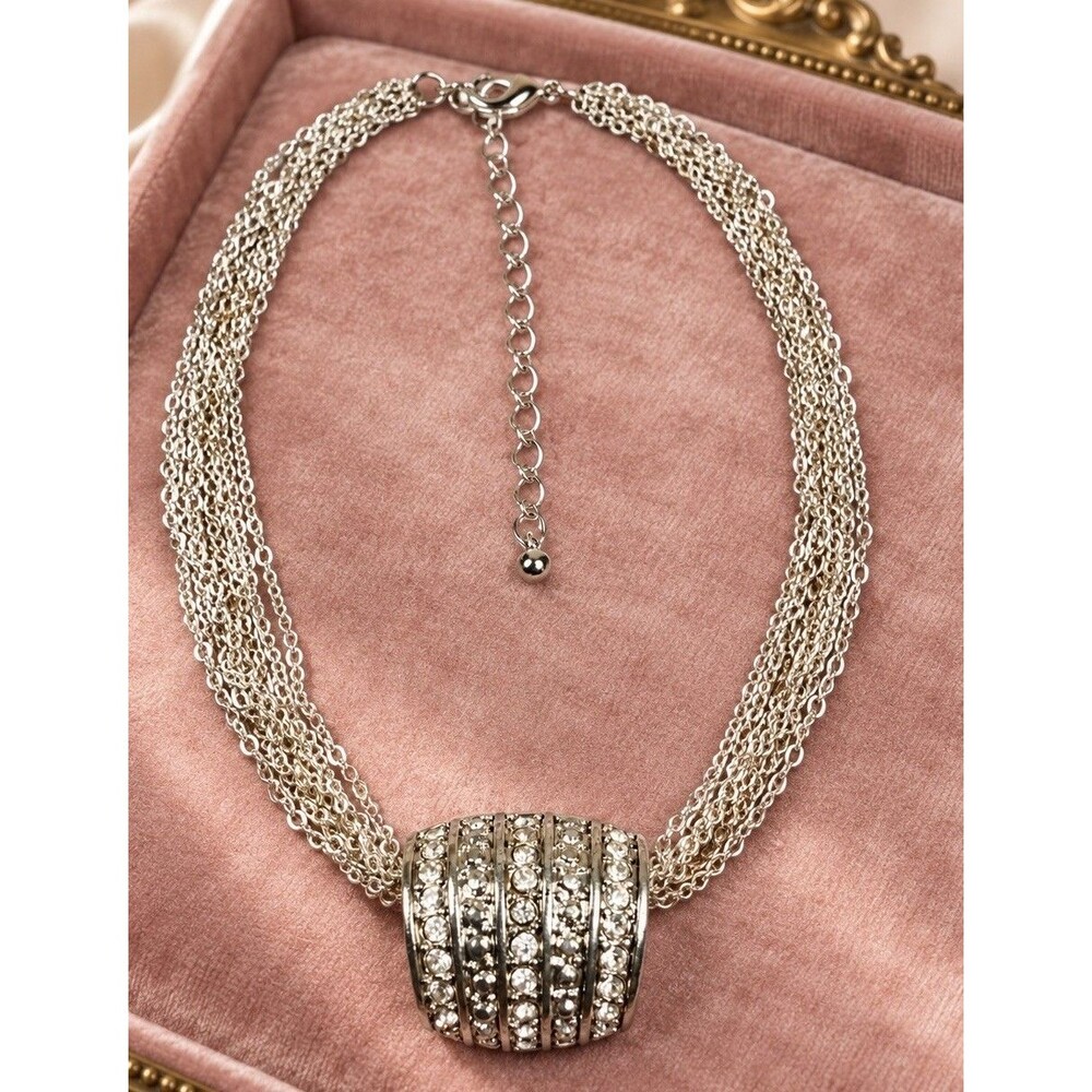 Vintage Avon Day to Night Silver Tone Multi Strand Rhinestone Necklace